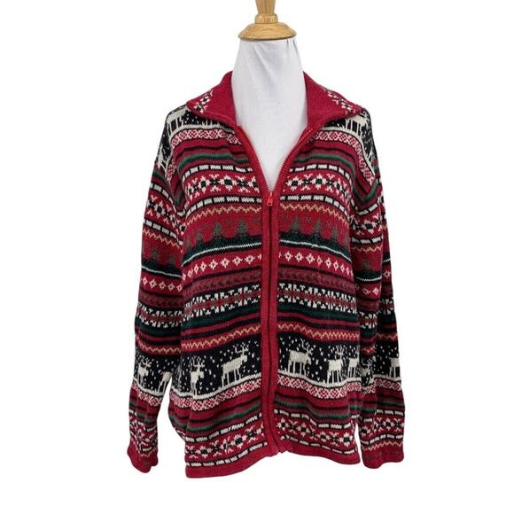Tiara International Sweater Women L Large Ramie Blend Christmas FullZip Cardigan - Picture 1 of 9